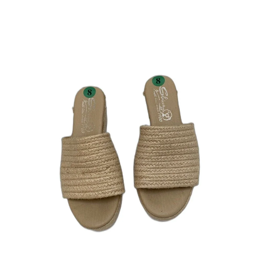 Sbicca Ballona Wedge Sandal 8 Beige Slip-On Open Toe Platform Espadrille Jute